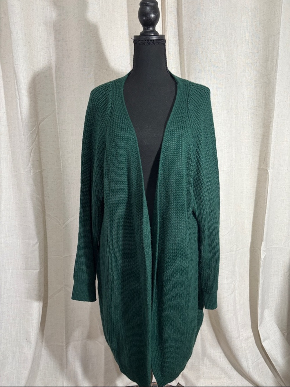 SHEIN Dark Green Open-Front Knit Acrylic Cardigan